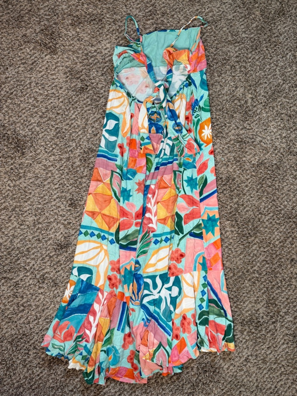 Paper Heart Anthropologie Multicolor Tropical Maxi Dress with Spaghetti Straps L - Picture 4 of 8